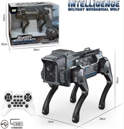 Inventobots AI Military Wolf Remote Control Robot Dog, Plastic, Interactive Touch, Educational Learning, Artificial Intelligence Mechanical Wolf with Controller (Grey)
