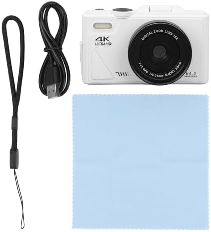 64MP 4K Digital Camera with 18X Zoom and 3 Inch Flip Screen, Auto Focus Compact Digital Camera for Photography and Video, Perfect for Travel Vlogging and Filming