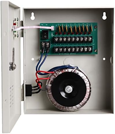 EVERSECU 9 Channel AC 24V 5 Amp Reset Fuse CCTV DC Distributed Power Box with AC Plug and Lock for Security Cameras, DVRs, CCTV Power Supply
