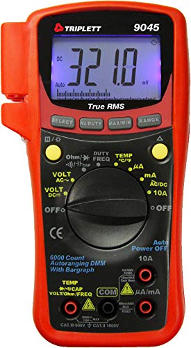 Triplett 9045 True RMS 6000 Count Digital Multimeter - AC/DC Voltage, AC/DC Current, Resistance, Continuity, Diode Test, and Capacitance
