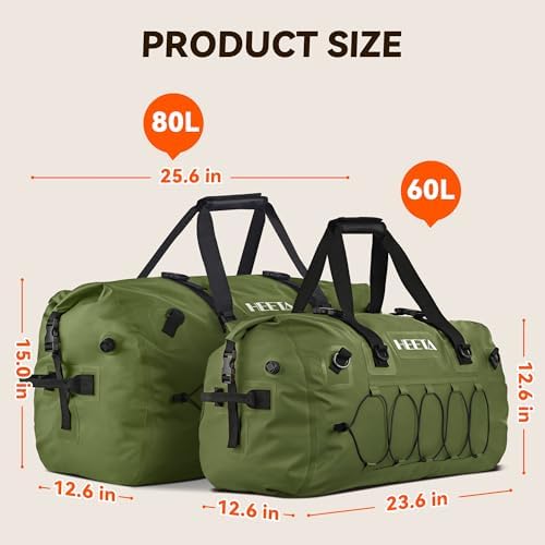 HEETA Fish Scale Up to 110lb/50kg, 2 AAA Batteries Included (Black) Bundled with Waterproof Duffel Bag Motorcycle Dry Bag (Green 60L)