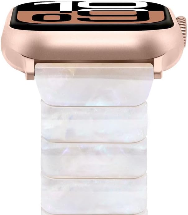 V-MORO Resin Band Compatible with Apple Watch Series 7/8/9/10 46mm/45mm/44mm/42mm Fashion Jewelry Strap for iWatch Series 6/5/4/3/2/1/SE/SE 2 Lightweight Bracelet Wristband Women(Classic Aurora White)