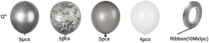 Restaurantware Balloonify 12 Inch Confetti Balloons 19 Party Balloons With Confetti Dots - With Ribbon Strong Latex Silver Latex Balloon Set Decorations For Photo Shoot Wedding Or Party