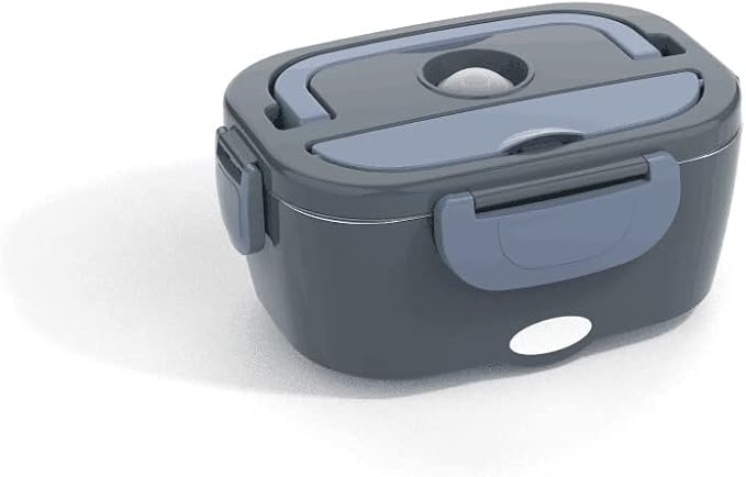 Vabaso Electric Lunch Box Food Heater, Electric Heating Lunch Boxes Lunch for Adults/Men/Car/Truck/Work, 1.5L Removable 304 Stainless Steel Container, 80W, 110V/12V/24V, with Fork & Spoon