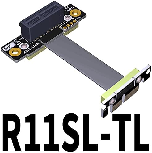 JMT ADT-R11SL-TL Dual 90Degree Right Angle PCIe 3.0 x1 to x1 Extension Cable 8G/BPS High Speed PCI Express 1x Riser Card Ribbon Extender (5cm)