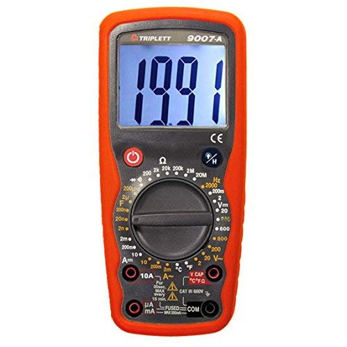 Triplett 9007A High Performance 2000 Count Digital Multimeter - AC/DC Voltage, AC/DC Current, Resistance, Continuity, Diode Test, plus Temperature, Frequency and Capacitance