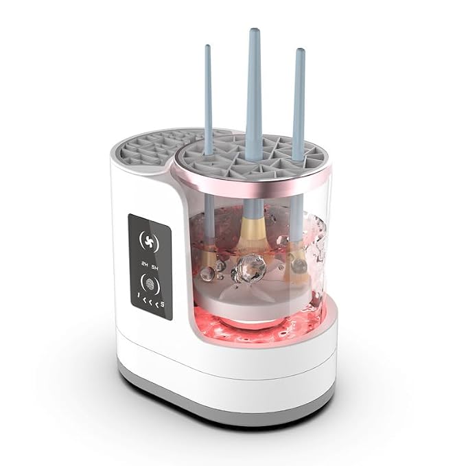 3 IN 1 Electric Makeup Brush Cleaner Machine With Makeup Brush Dryer Holder Portable Timing Automatic Cosmetic Brushes Cleaner Tool for All Size Beauty Makeup Brush White