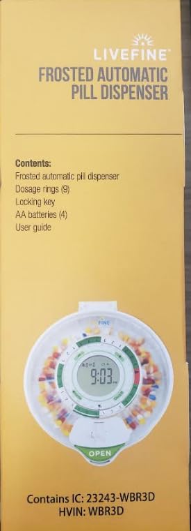 LiveFine WiFi Automatic Pill Dispenser and Remote Medication Monitoring System with Locking Key, 28-Day Medication Organizer Up To 9 Doses Per, Adjustable Light/Sound Alarms For Prescriptions & Vitami