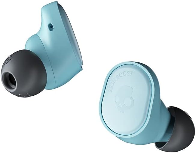 Skullcandy Sesh Evo in-Ear Wireless Earbuds, 24 Hr Battery, Microphone, Works with iPhone Android and Bluetooth Devices - Bleached Blue