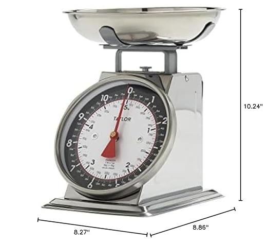 Taylor Mechanical Kitchen Food Scale with Bowl, Weighs Up to 11lbs, Measures in Grams and Ounces, Analog Cooking Scale for Baking, Black and Silver (Pack of 2)