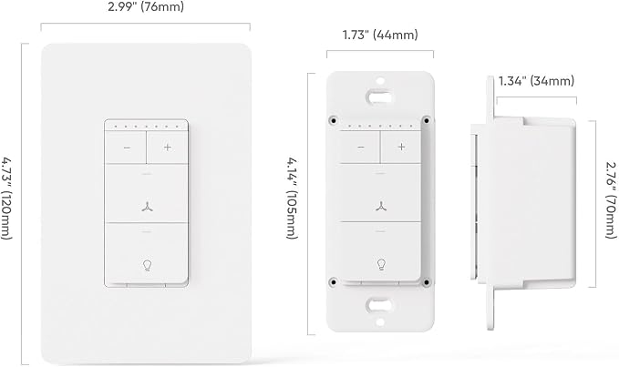 Smart Ceiling Fan Control and Dimmer Light Switch, Neutral Wire Needed, TREATLIFE 2.4Ghz Single Pole Wi-Fi Fan and Light Switch Combo, Works with Alexa, Google Home and SmartThings, Remote Control
