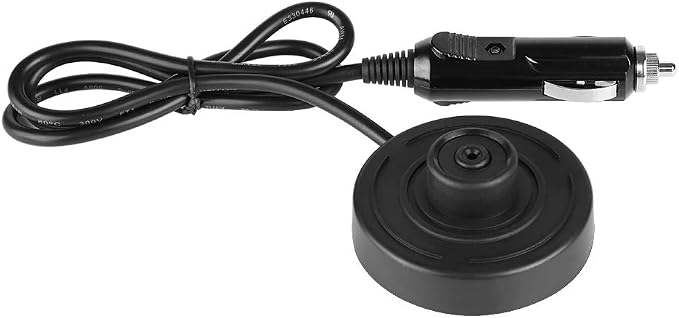 gernie Car Electric Kettle, 12V / 24V 450ml Stainless Steel Heating Cup Portable Car Heated Mug 50W Fast Boiling Electric Coffee Cup with Cigarette Lighter for Winter Travel (Black) (12V)