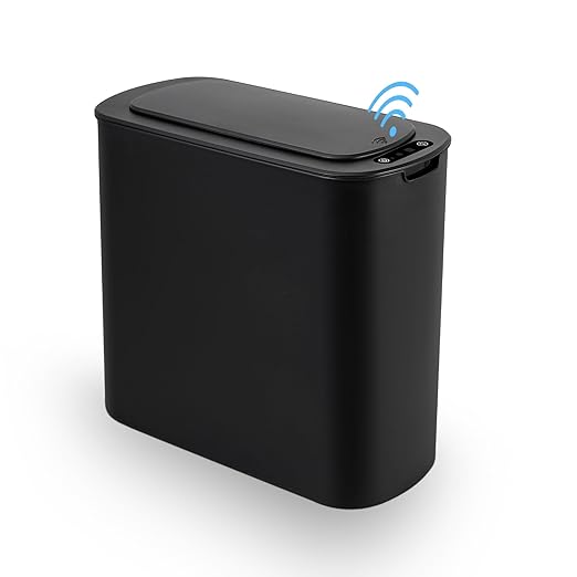 Cesun Automatic Motion Sensor Black Bathroom Trash Can with Lid, 2.6 Gallon Touchless Trash Bin, Smart Plastic Slim Garbage Can Small Wastebasket for Toilet, Office, rv, Bedroom, Living Room