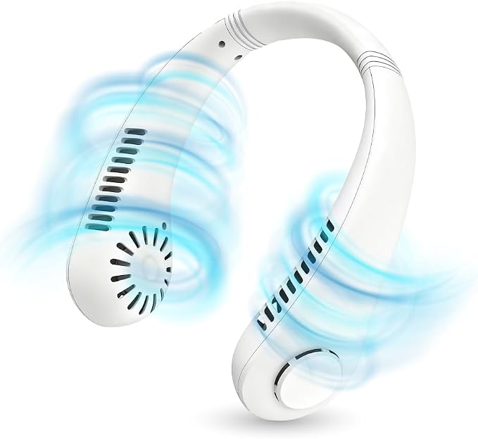 Rechargeable Neck Fan - Portable Bladeless Personal Cooling Fan, Hands-Free Wearable Fan with 3 Speeds, USB-C Rechargeable Lightweight Fan for Travel Outdoor Work Office, White