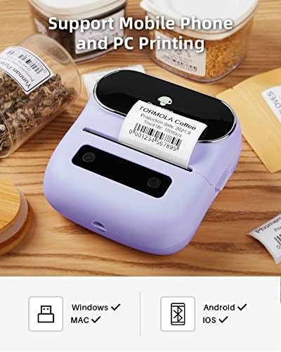 Phomemo M220 Label Maker Purple + with 4 Roll Label, 3.14 Inch Bluetooth Thermal Label Printer for Barcode, Address, Labeling, Mailing, File Folder Label, Easy to Use, Support Smartphone, Tablet&PC