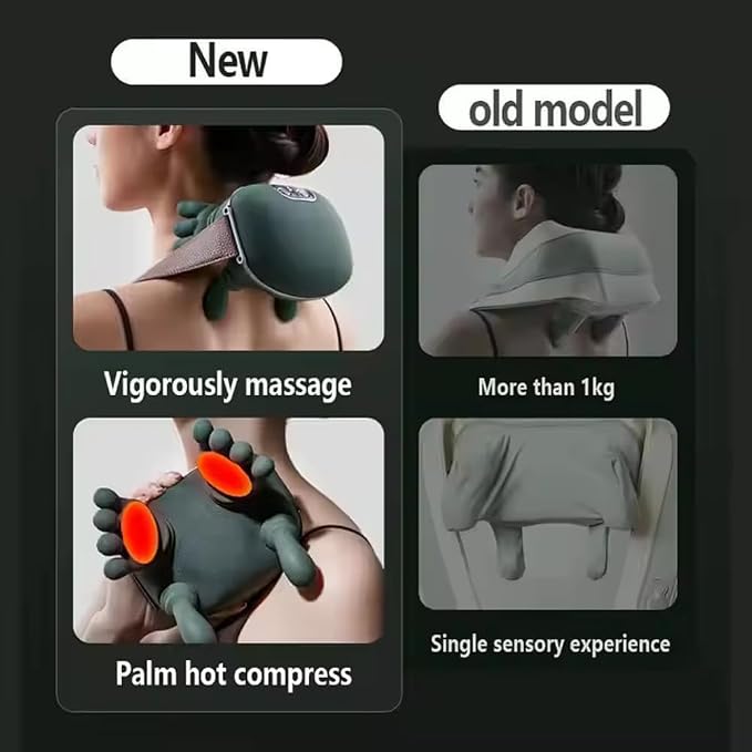Neck & Shoulder Massager Shiatsu Deep Tissue with Heat, Cordless Rechargeable Electric Massage Pillow, Hand-Like Kneading for Neck Pain Relief, Muscle Soreness, Portable for Home, Office, Travel Gift