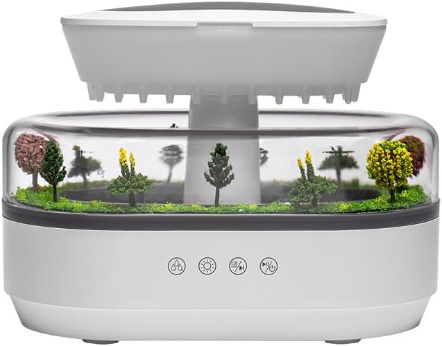 Upgrade Raindrop Humidifier Essential Oil Diffuser with Natural White Noise and Landscape Design,7 Led Colors Change Desktop Diffuser for Home Office Bedroom Waterdrop Diffuser 250ml
