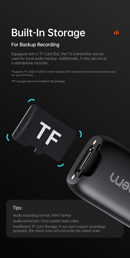 hohem MIC-01 Wireless Lavalier Lapel Microphone for iPhone iOS, with Noise Cancellation,MFi Certified,Remote Contro,Built-in Storage,20H Battery Life, Wireless Microphone for Live Stream (2TX+1RX)