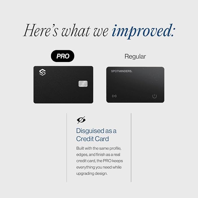 SPOTMINDERS Apple MFi Certified Wallet Tracker PRO Works with Apple Find My IP68 Rechargeable Tracking Card for Wallet Luggage Passport 0.07in Slim Credit Card Design Item Finder