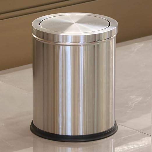 15L/4GAL Silver Stainless Steel Bathroom Garbage can, Bathroom Trash Can with Flipping Lid,Brushed Nickel Gaebage Can for Bedroom,Living Room,Office,Hotel,Shop,Restaurant (15L-Silver)