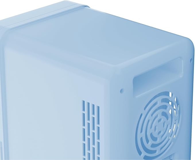 ELLE 4L Mini Cooler Fridge with LED Makeup Mirror for Skincare & Cosmetic Storage Cooler & Warmer Removable Shelf Carrying Handle AC DC Power Options Small Refrigerator for Bedroom Car Office Blue