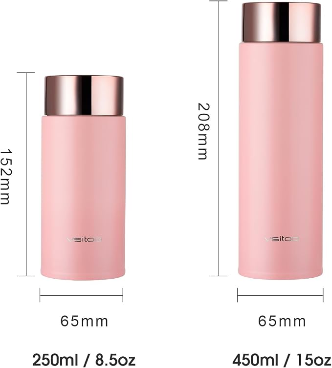 Vsitoo 8.5oz self-cleaning Mini Insulated Water Bottle,Stainless Steel Vacuum Flask,AI Self-Clean,30-Day Battery Life,BPA-Free,Perfect Small Water Bottle for Travel, Purse,Pink