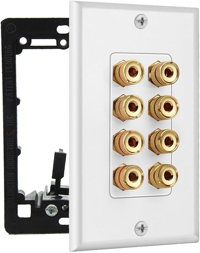 DIYTECH 4 Speaker Wall Plate, Home Theater Wall Plate, Gold Plated Binding Posts, for Home Theater Setup