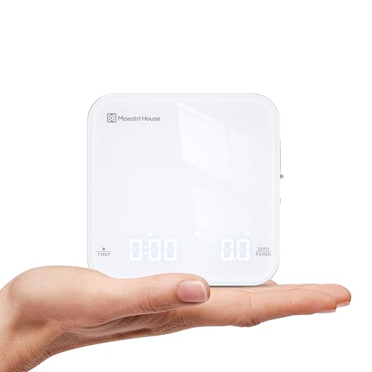 Maestri House S2 Espresso Coffee Scale with Timer, USB-C Rechargeable 2kg/0.1g Precision Shot Scale, Digital Scale for Espresso Brewing(White & Gold)
