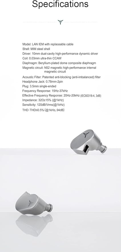 Moondrop LAN HiFi Earphone Wired Earbuds IEM with 0.78mm 2Pin Detachable Cable Earbuds