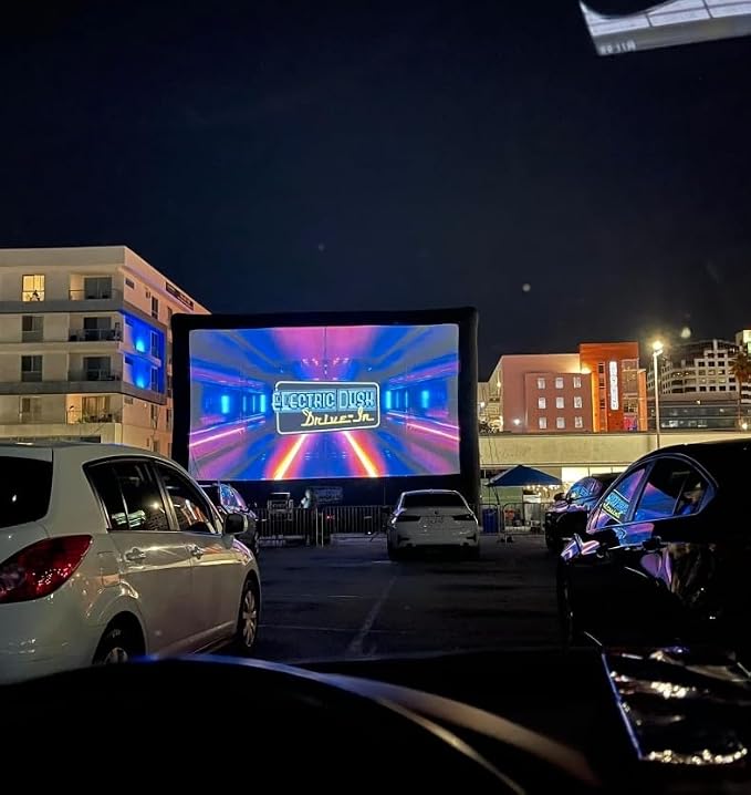 Inflatable Projector Screen, 24FT Blow Up Movie Screen Outdoor Projector, Easy Set Up One-Piece Design Front & Rear Projection with Air Blower for Outside Backyard Family Movie Night Pool Party