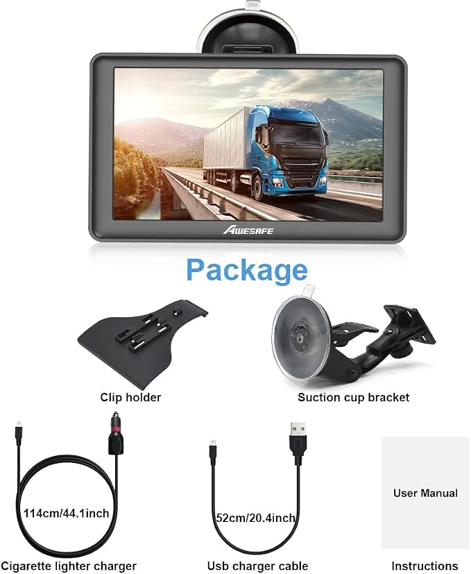 AWESAFE GPS Navigator for Car, Latest 2026 Map 7 Inch Touch Screen, Real Voice Spoken Turn-by-Turn Direction Reminding Navigation System for Cars, Vehicle GPS with Speed and Red Light Warning