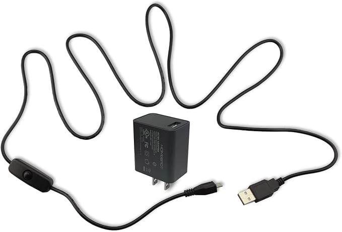 UL-Listed 5V3A Power Supply with Switch 2.5A 2A 1.5A 1A Fast Rapid Charge AC Adapter w/ 1.5m Extra Long On Off Power Switch Micro USB Cable for Raspberry Pi 3 Model B/B+ Plus (2 Pack)