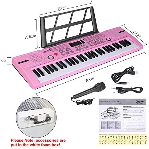 Piano Keyboard, 61 Keys Beginner Electronic Keyboard Portable Digital Music Keyboard, Early Education Music Instrument with Microphone & Music Sheet Stand