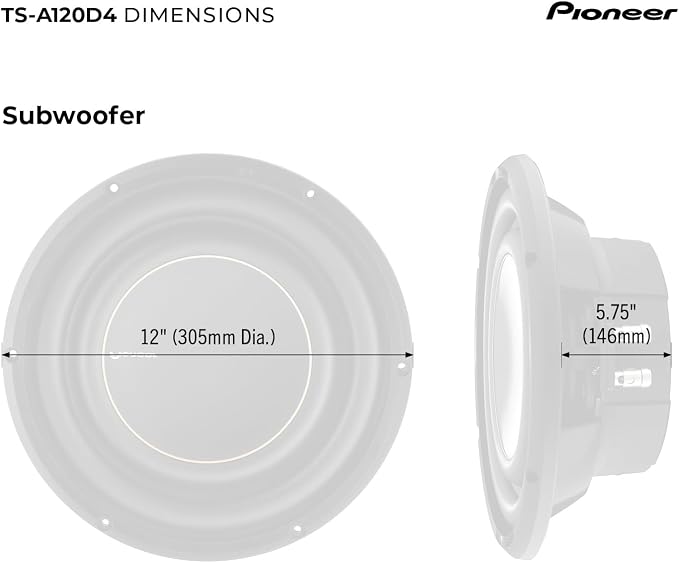 PIONEER A-Series TS-A120D4 12” Subwoofer – 1500W Max, Flexible Wiring, Powerful Bass Output