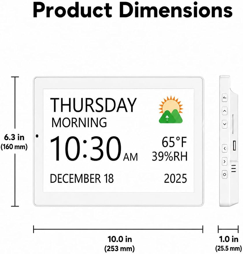 Mesqool 10.1" Large Digital Clock for Seniors with Date & Day, Easy-to-Read Calendar, Daily Reminders, Auto Dimming Display, Remote Control, Indoor Temperature & Humidity, Wall Mountable