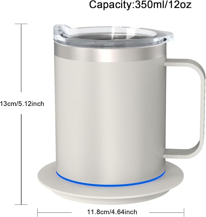 Coffee Warmer with Mug Set, Self Heating Coffee Cup, USB Powered Heated Mug Maintains 131°F, for Office & Home (Off White-12oz)
