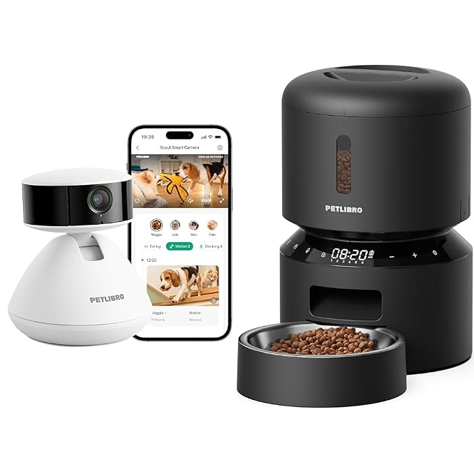 PETLIBRO AI Multi-Pet Recognition Pet Camera With Granary Black Timed Automatic Cat Feeder for Dry Food, Camera with Phone App, Daily Activity Analysis & Smart Summaries, 360° Auto Tracking 2-Way Talk