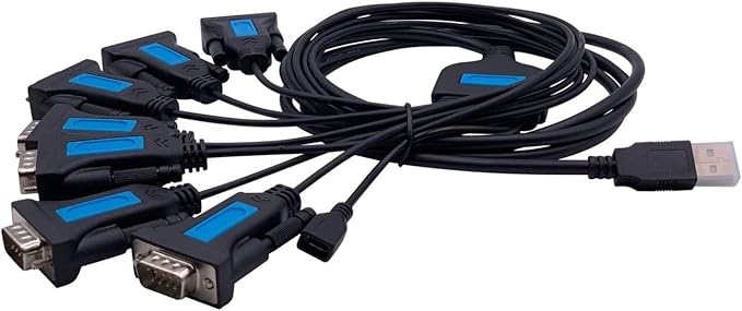 TECHTOO 7 Port Professional Prolific CHIP USB to Serial RS232 DB9 Adapter Converter Serial Cable 9-Pin Male to Male with Thumbscrews (W/Thumbscrews, 7 RS232 Port)