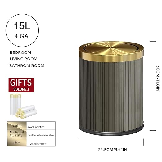 15L/4GAL Gold BedroomTrash can,Gold Bathroom Garbage can with lid,Small Trash Can with Flipping Lid, 4gallon,Garbage cans for Bedroom,Kitchen,Office,Hotel(15L-Gary)