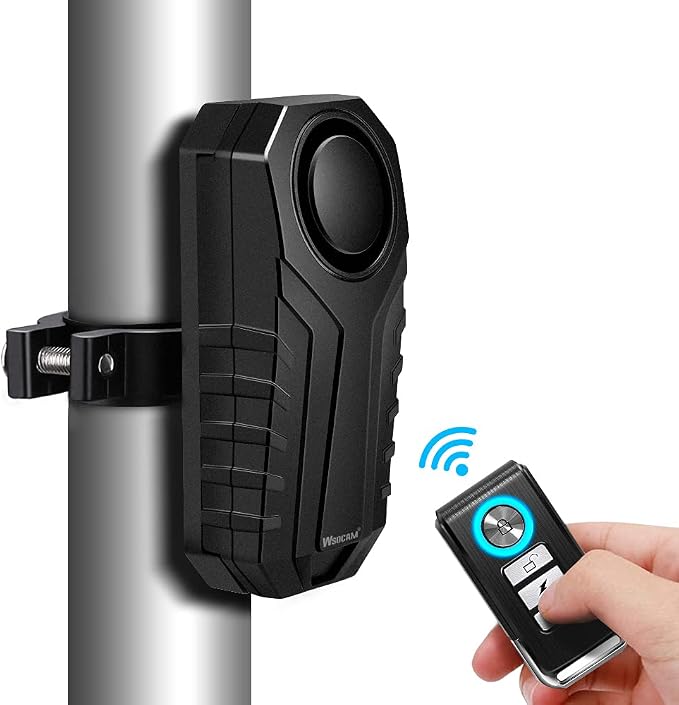 WSDCAM Anti-Theft Bike Alarm with Mount, 113dB Burglar Vibration Motorcycle Bicycle Alarm Security System Waterproof Cycle Bike Alarm with 2 Remotes
