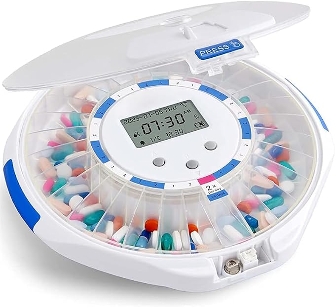 Smart Automatic Pill Dispenser -WiFi Monitoring App, 28-Day Medication Organizer Up to 9 Doses Per with Lock Key, Medicine Dispenser for Elderly