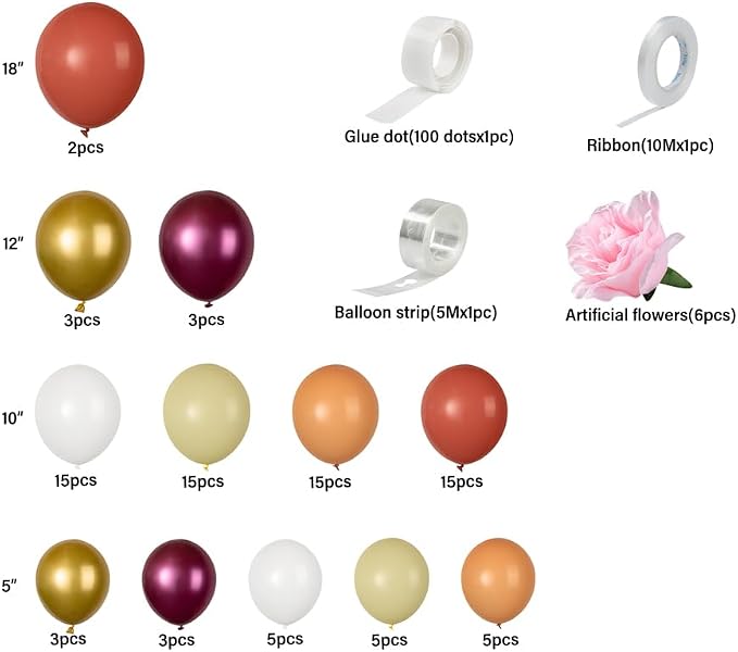 Restaurantware-Balloonify Balloon Garland Set, 1 Party Decoration Kit - 89 Balloons, With Chain, Coral, Pink, & Yellow Latex Balloon Arch Kit, With Glue Dots, Ribbon & Flowers
