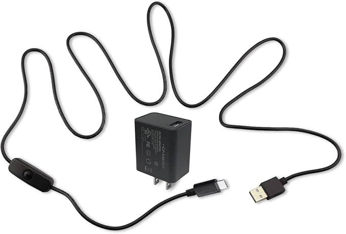 5V3A Switching Power Supply UL-Listed with 1.5M Type C to Type A USB Cable with On/Off Switch Compatible with Raspberry Pi 4 Model B