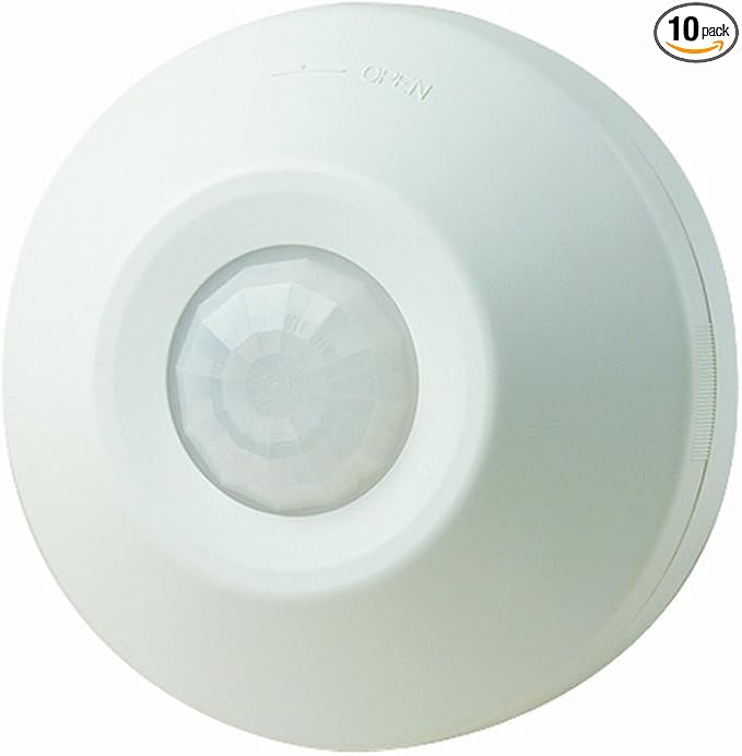 Leviton ODC0S-I1W Self-Contained Ceiling-Mount Occupancy Sensor and Switching Relay, 1000-Watt, 120-Volt (Pack of 10)