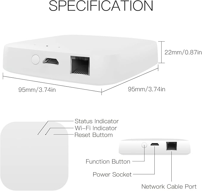 MOES ZigBee 3.0 & Bluetooth & Mesh Hub Only Support Tuya Device Work with Smart Life App, Intelligent Bridge Wired Smart Home Gateway Voice Control via Alexa, Google Home, 2.4GHz WiFi