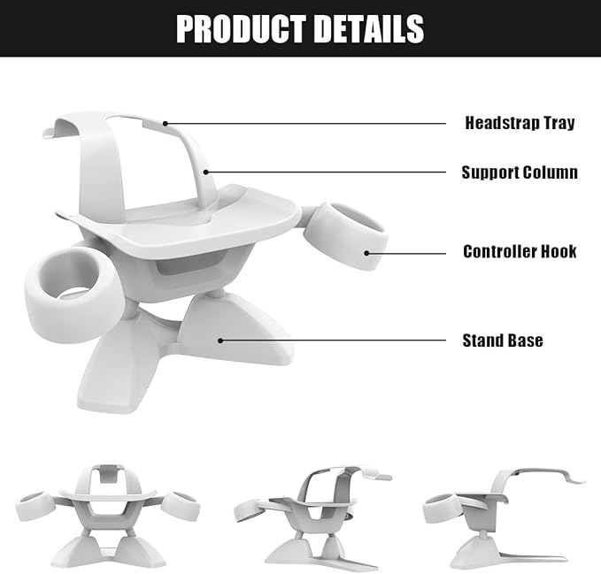 Dollox VR Stand, VR Headset Stand VR Display Holder Storage Virtual Reality Headset Desktop Display Stand for Oculus Quest 2, Quest 3/3s, Rift, Rift S, Valve Index Headsets & Touch Controllers