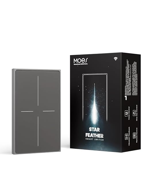 MOES Full Touch Smart Switch, ZigBee SF(Star Feather 2026 Version) Wall Light Switch, Neutral Wire Required, Anti-Glare Panel,Work with Smart Life/Tuya App, Alexa and Google Home 4 Gang Grey