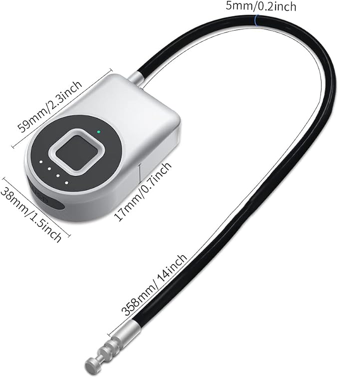 Fingerprint Cable Lock, eLinkSmart Fridge Locks with Bluetooth APP Control, Biometric Smart Padlock for Adults Baby Proof Cabinet Refrigerator French Door Cabinet Gate Locker Bike, 14.9'' Long Silver
