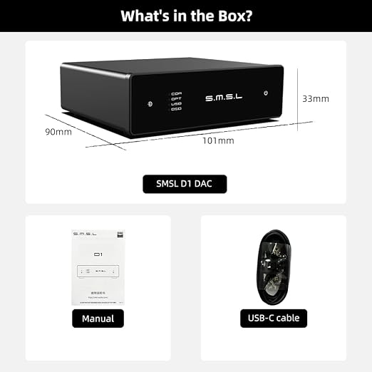 SMSL D1 Hi-Res Audio Dac Rohm BD34352EKV chip Touch Control RCA ouput 768kHz/32bit DSD512 THD+N 0.00038%, Audio DAC Dual USB/Optical/Coaxial Input SNR126dB for Phone/pad/PC/TV/DVD Home Desktop DAC