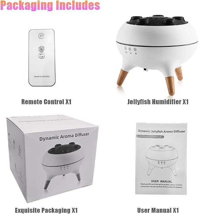 Jellyfish Diffuser Humidifier for Bedroom, White Noise Slient Cool Mist Humidifier for Home Baby, Portable 250ml Simulate a Volcano Essential Oil Diffuser,7 Colors LED,Waterless Auto Shut-Off
